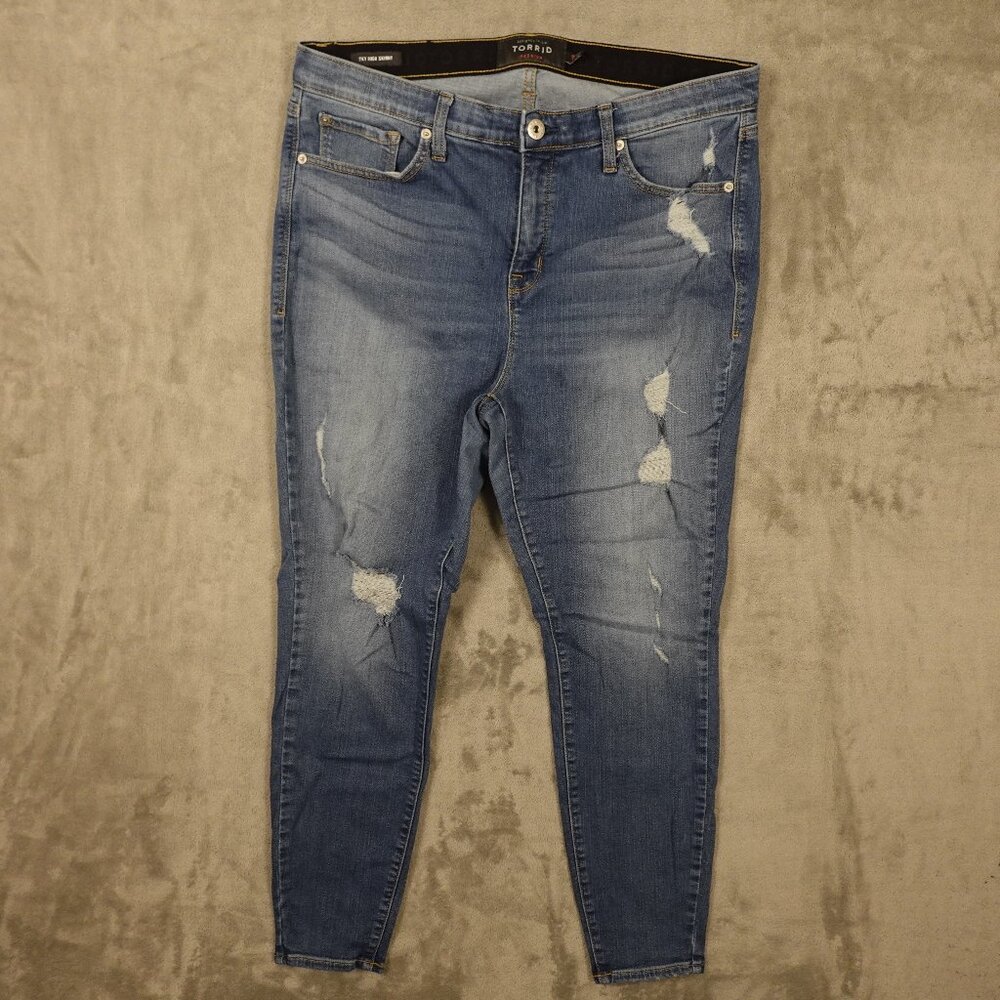 Torrid Jeans Sky High Skinny Distressed Women's Size 18R Blue Stretch Premium